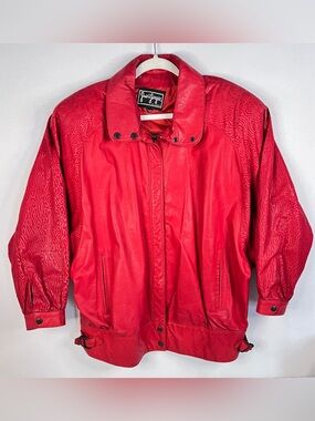 Vintage Comint Red Leather Jacket Womens M Argentina